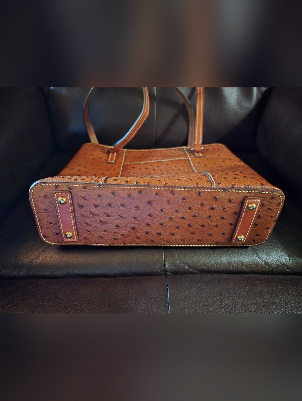 Dooney & Bourke Brown Ostrich Leather Tote Bag - Picture 3 of 7